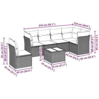 7-tlg. Garten-Sofagarnitur mit Kissen Hellgrau Poly Rattan