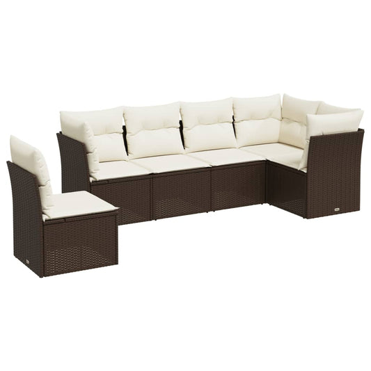 7-tlg. Garten-Sofagarnitur mit Kissen Braun Poly Rattan
