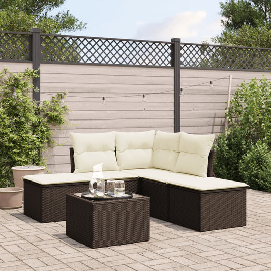 6-tlg. Garten-Sofagarnitur mit Kissen Braun Poly Rattan