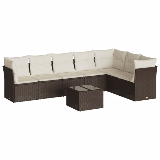 8-tlg. Garten-Sofagarnitur mit Kissen Braun Poly Rattan