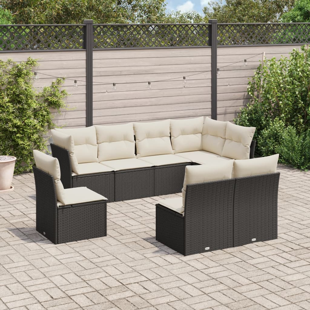 8-tlg. Garten-Sofagarnitur mit Kissen Schwarz Poly Rattan