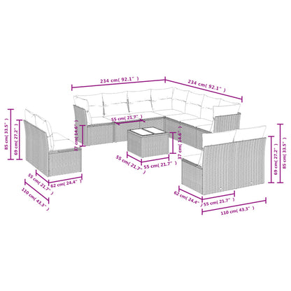 12-tlg. Garten-Sofagarnitur mit Kissen Beige Poly Rattan