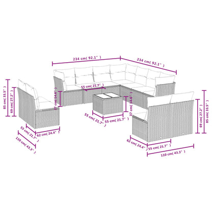 12-tlg. Garten-Sofagarnitur mit Kissen Beige Poly Rattan