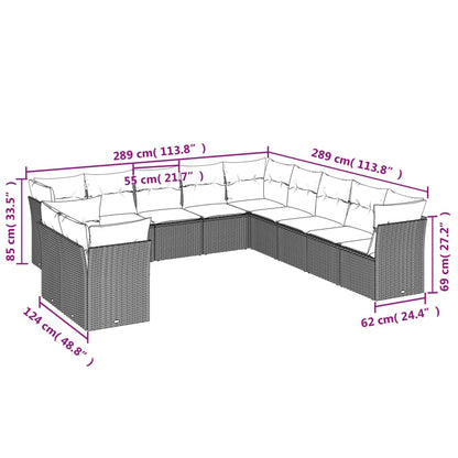 11-teiliges Gartensofa-Set mit Kissen, schwarzes Polyrattan