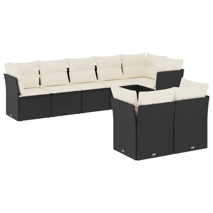 8-tlg. Garten-Sofagarnitur mit Kissen Schwarz Poly Rattan