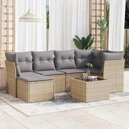 7-tlg. Garten-Sofagarnitur mit Kissen Beige Poly Rattan