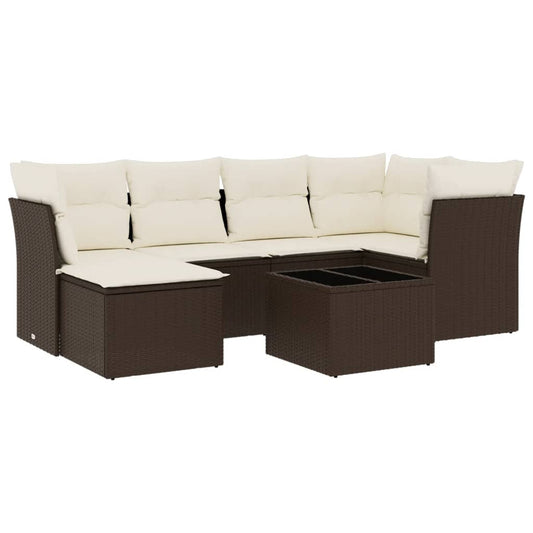 7-tlg. Garten-Sofagarnitur mit Kissen Braun Poly Rattan