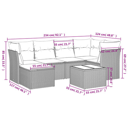 7-tlg. Garten-Sofagarnitur mit Kissen Braun Poly Rattan