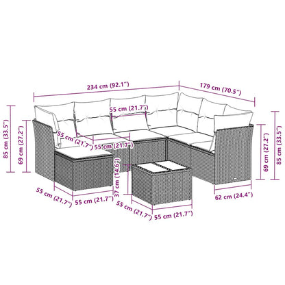8-tlg. Garten-Sofagarnitur mit Kissen Hellgrau Poly Rattan