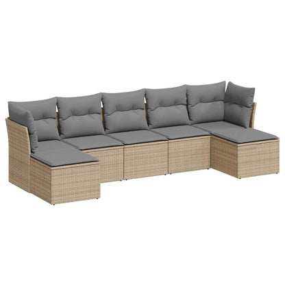 7-tlg. Garten-Sofagarnitur mit Kissen Hellgrau Poly Rattan