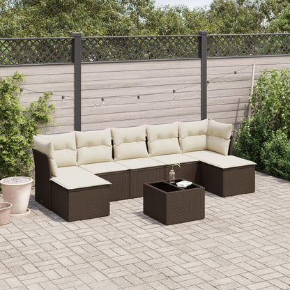 8-tlg. Garten-Sofagarnitur mit Kissen Braun Poly Rattan