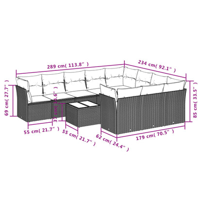 11-tlg. Garten-Sofagarnitur mit Kissen Braun Poly Rattan