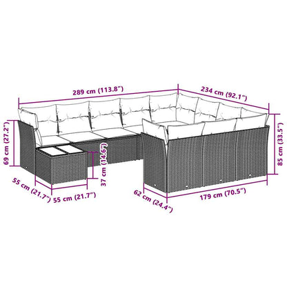 11-tlg. Garten-Sofagarnitur mit Kissen Hellgrau Poly Rattan