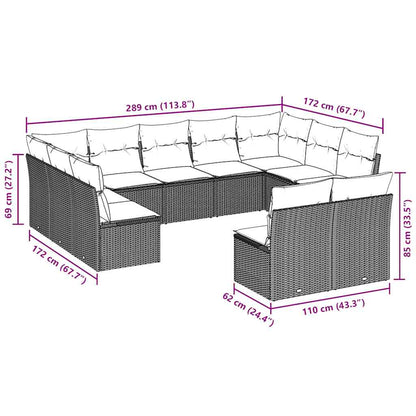 11-tlg. Garten-Sofagarnitur mit Kissen Hellgrau Poly Rattan