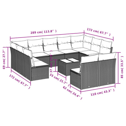 12-teiliges Gartensofa-Set mit Kissen, braun, Polyrattan