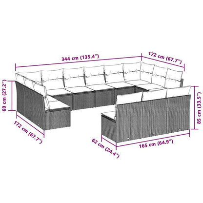 13-tlg. Garten-Sofagarnitur mit Kissen Hellgrau Poly Rattan