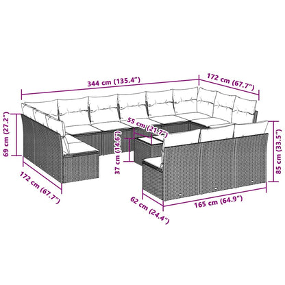 14-tlg. Garten-Sofagarnitur mit Kissen Hellgrau Poly Rattan