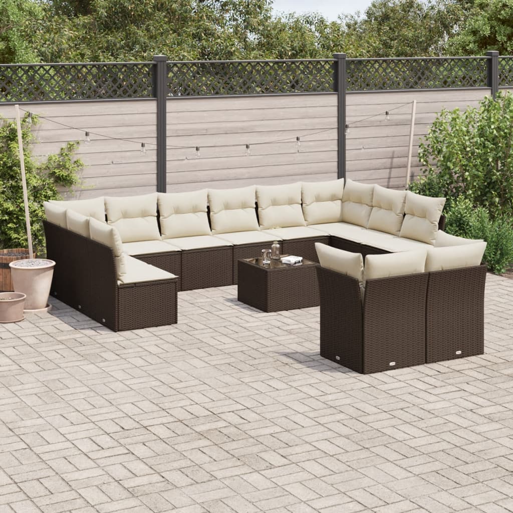 13-tlg. Garten-Sofagarnitur mit Kissen Braun Poly Rattan