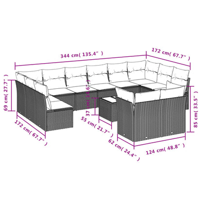13-teiliges Gartensofa-Set mit Kissen, braun, Polyrattan