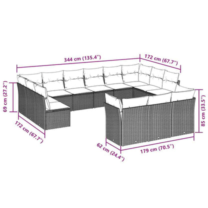 13-tlg. Garten-Sofagarnitur mit Kissen Hellgrau Poly Rattan