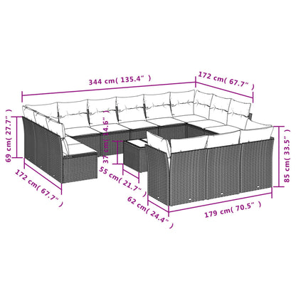 14-teiliges Gartensofa-Set mit Kissen, braun, Polyrattan