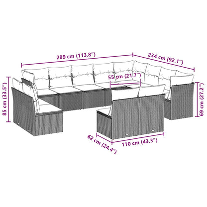 12-tlg. Garten-Sofagarnitur mit Kissen Hellgrau Poly Rattan