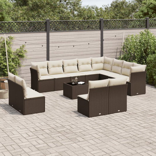 13-tlg. Garten-Sofagarnitur mit Kissen Braun Poly Rattan