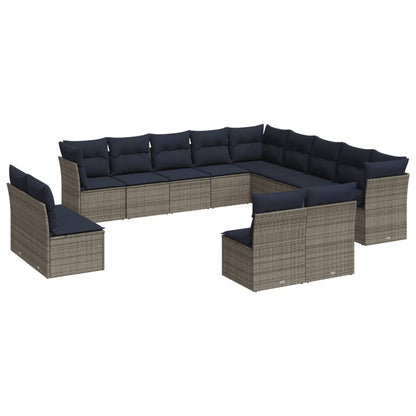 13-teiliges Gartensofa-Set mit Kissen, grau, Polyrattan