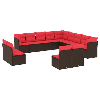 13-teiliges Gartensofa-Set mit Kissen, braun, Polyrattan
