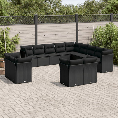 13-tlg. Garten-Sofagarnitur mit Kissen Schwarz Poly Rattan