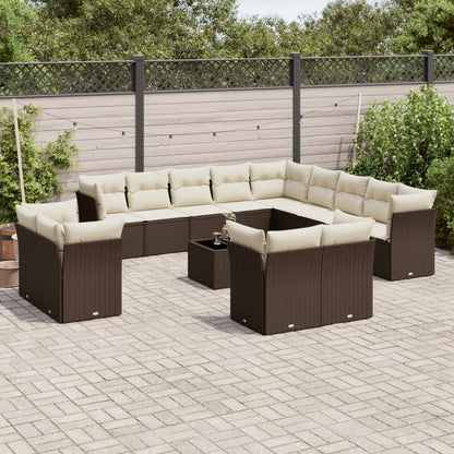 14-tlg. Garten-Sofagarnitur mit Kissen Braun Poly Rattan
