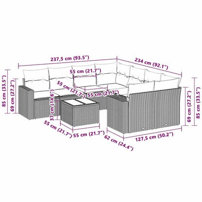 3-tlg. Garten-Sofagarnitur mit Kissen Hellgrau Poly Rattan