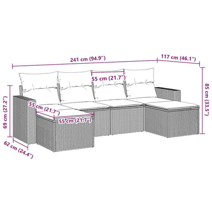 6-tlg. Garten-Sofagarnitur mit Kissen Braun Poly Rattan