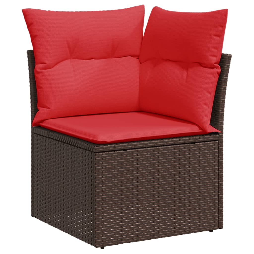 9-tlg. Garten-Sofagarnitur mit Kissen Braun Poly Rattan