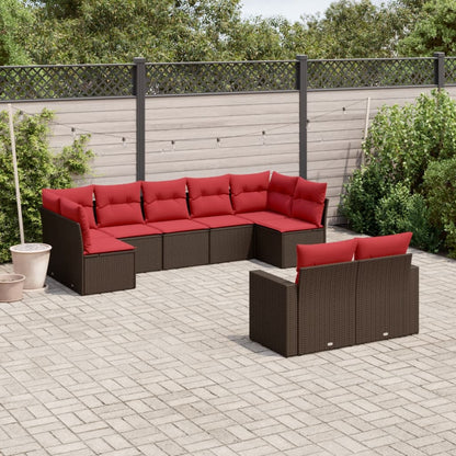 9-tlg. Garten-Sofagarnitur mit Kissen Braun Poly Rattan