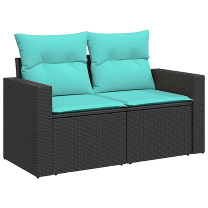 9-tlg. Garten-Sofagarnitur mit Kissen Schwarz Poly Rattan