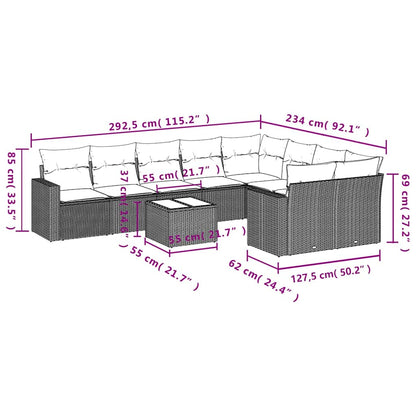 10-tlg. Garten-Sofagarnitur mit Kissen Hellgrau Poly Rattan