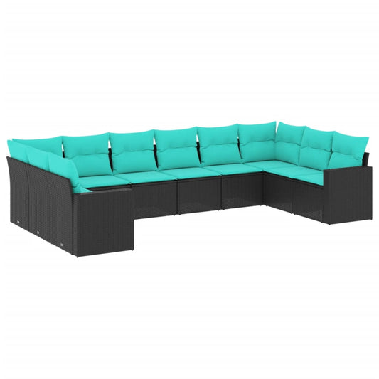 10-tlg. Garten-Sofagarnitur mit Kissen Schwarz Poly Rattan