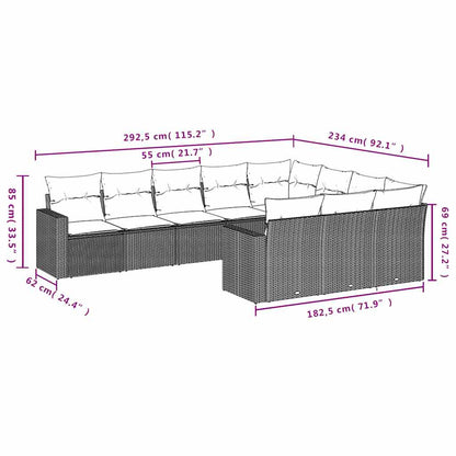 10-tlg. Garten-Sofagarnitur mit Kissen Hellgrau Poly Rattan