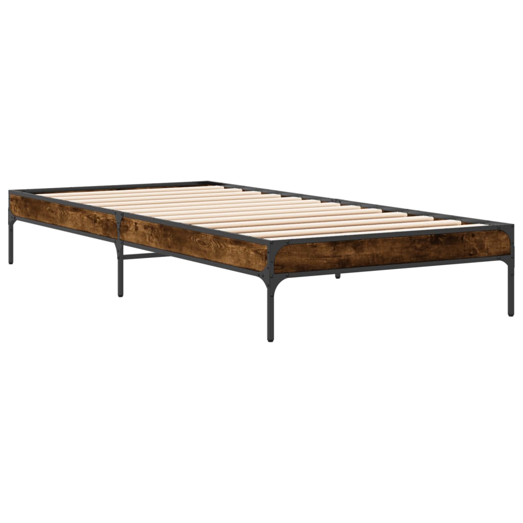 Bettgestell Räuchereiche 90x190 cm Holzwerkstoff und Metall