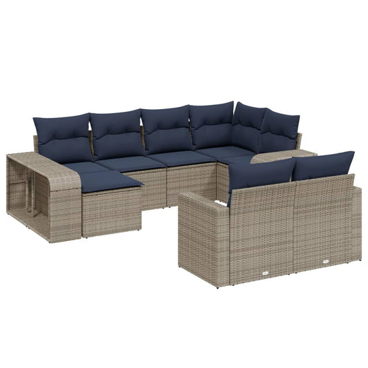 10-teiliges Gartensofa-Set mit Kissen, grau, Polyrattan