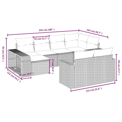 10-teiliges Gartensofa-Set mit Kissen, grau, Polyrattan