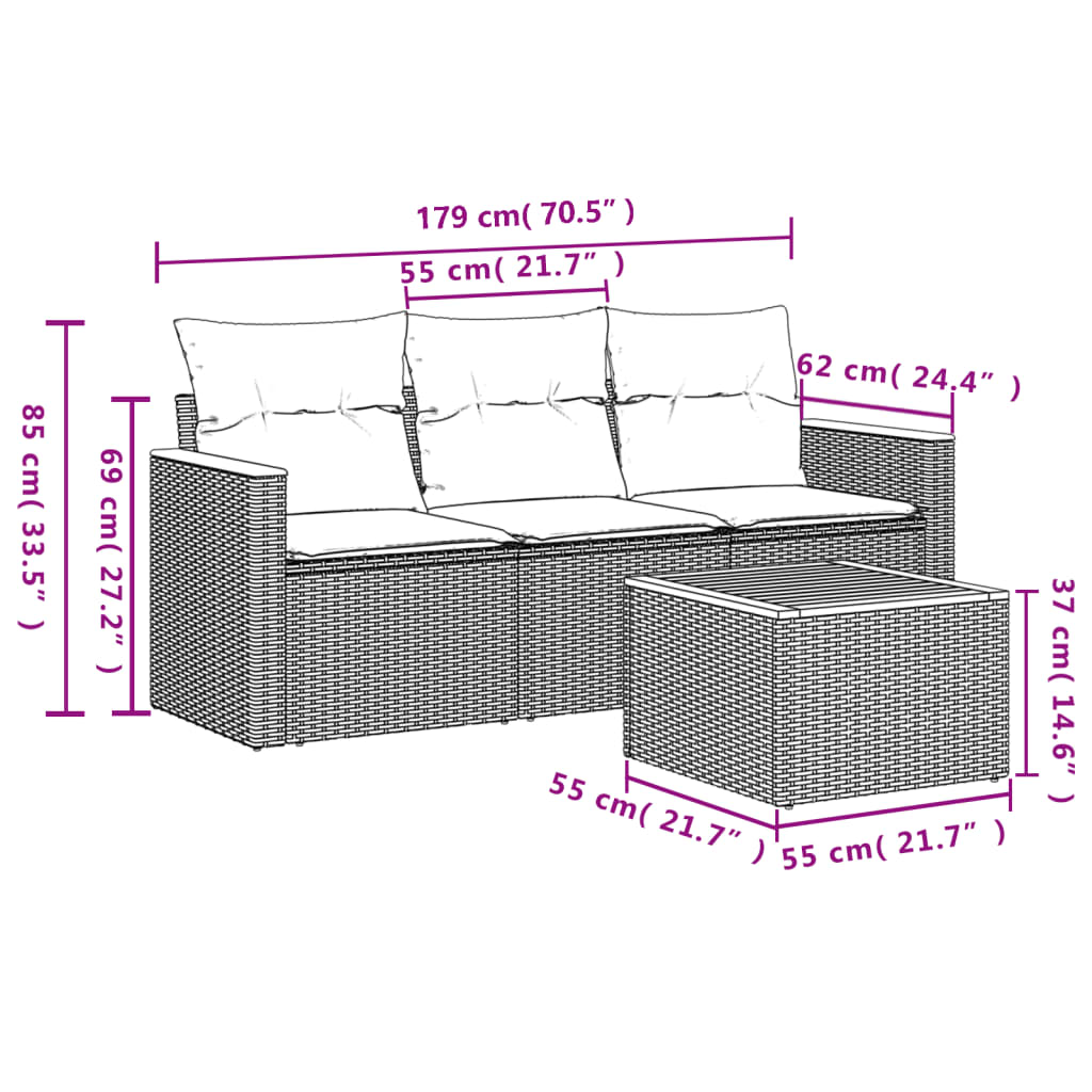 4-tlg. Garten-Sofagarnitur mit Kissen Schwarz Poly Rattan