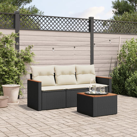 4-tlg. Garten-Sofagarnitur mit Kissen Schwarz Poly Rattan