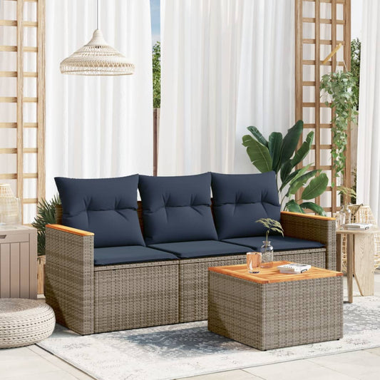 4-teiliges Gartensofa-Set mit Kissen, grau, Polyrattan