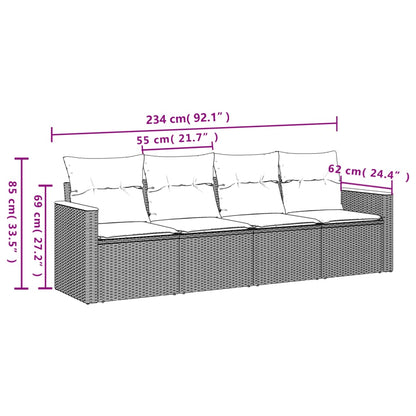 4-teiliges Gartensofa-Set mit Kissen, schwarzes Polyrattan