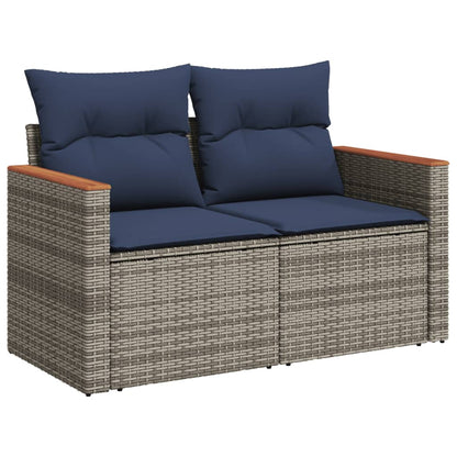 4-teiliges Gartensofa-Set mit Kissen, grau, Polyrattan