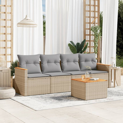 5-tlg. Garten-Sofagarnitur mit Kissen Beige Poly Rattan