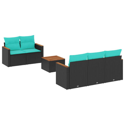6-teiliges Gartensofa-Set mit Kissen, schwarzes Polyrattan