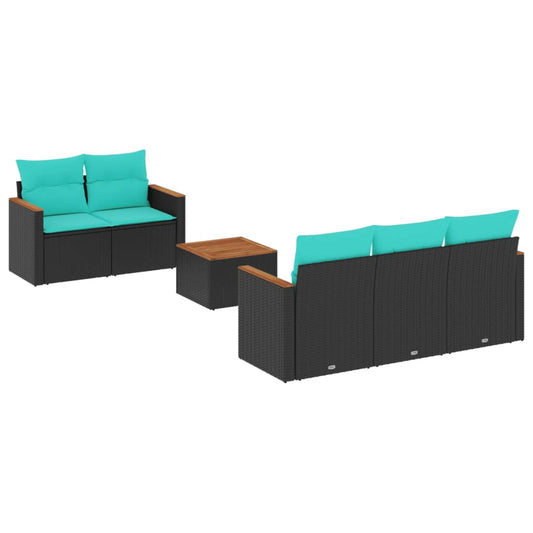 6-teiliges Gartensofa-Set mit Kissen, schwarzes Polyrattan